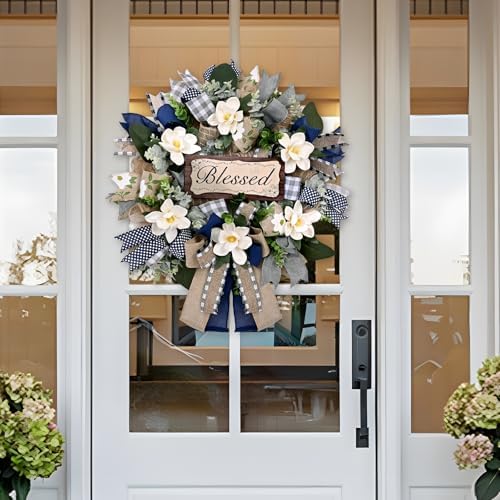 Waipfaru Wreaths for Front Door, 22 Inch Magnolia Door Wreath, 1 Pc - Image 6