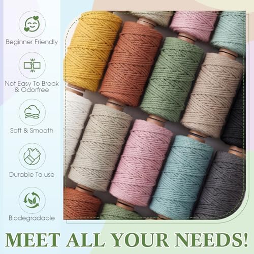 Timgle 20 Rolls Macrame Cord 3 mm X 875 Yards, Morandi Colors - Image 6