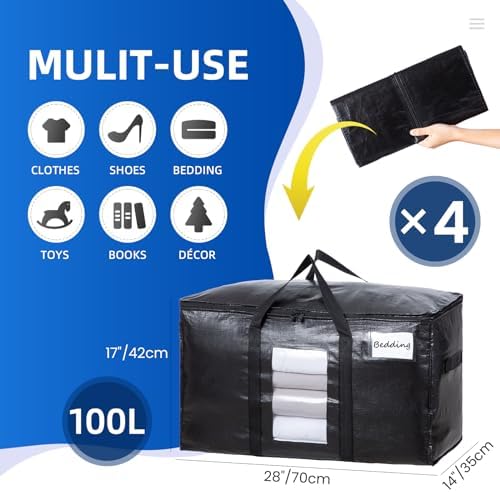 TAILI 4 Pack Black Extra Large Moving Bags,Storage Bag with Visible Window - Image 2