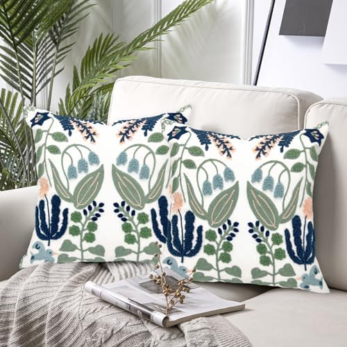 Alysheer Floral Embroidered Throw Pillow Cover 18"x 18" Set of 2 Blue Green - Image 2