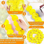Tigeen 24 Pcs Faux Marigold Flowers Garland 5 Ft Strands,Yellow - Image 3