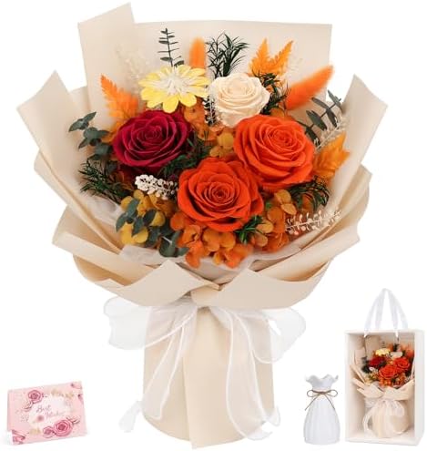 Flowers for Delivery Prime Preserved Orange Roses Bouquet Save 3-5 Years by TYLTYS