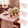 Lounsweer 3 Pcs Pink Wildflower Table Runner 10ft Embroidery Tulle by Lounsweer