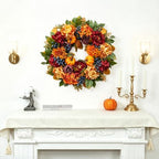 24 Inch Artificial Fall Wreaths for Front Door with Hydrangea Peony Pumpkin - Image 7