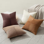 MIULEE Brown Throw Pillow Covers 20x20 Inch Set of 4 Boho Farmhouse Cushion Cases Neutral Gradient Corduroy Pillow Cases with Invisible Zipper Patchwork Home Decor for Couch Sofa Bed - Image 6