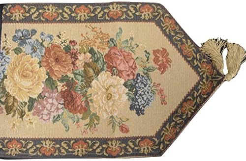 DaDa Bedding 3-Pieces Vintage Tapestry Table Runner Set - Botanical Floral Breath of Springs Woven Lovely Garden with Golden Tassels - Romantic Dining Night Place Mat for Two - Image 3