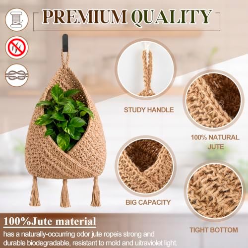 Honeydak 3 Hanging Baskets, Light Linen, Triangular Tassel, Jute - Image 4
