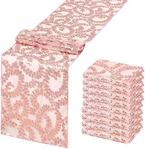 Rose Gold Flower Table Runners 10 Pieces 12x72 Inches Sequin Glitter Table Runner for Wedding Banquet Event Party Decorations by SoarDream