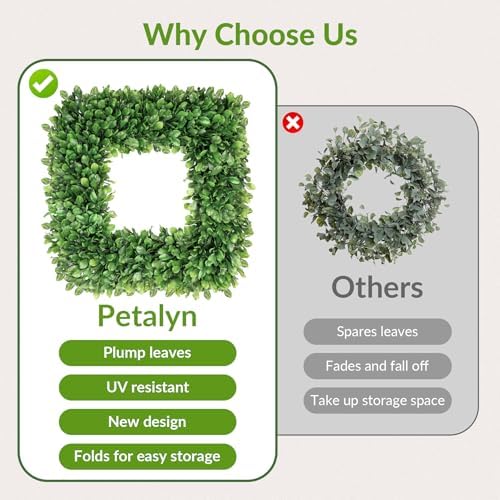 20 Inch Large Boxwood Wreath, Spring Summer Artificial Green Wreaths for Front Door Farmhous Wedding Window Hanging Wall All Year Round Indoor & Outdoor St Patrick's Day Decor - Image 3