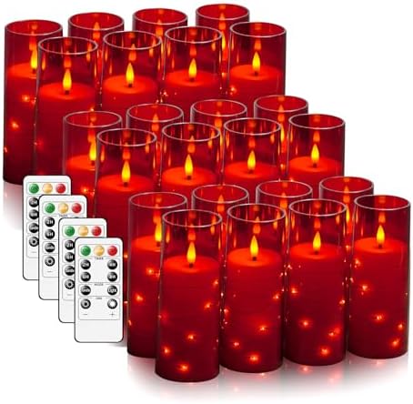 kakoya Flameless LED Candles with Timer 24 Pc Flickering Flameless Candles for Romantic Ambiance and Home Decoration Stable Acrylic Shell,with Embedded Star String，Battery Operated Candles（Red） by FLAMELESSCANDLES