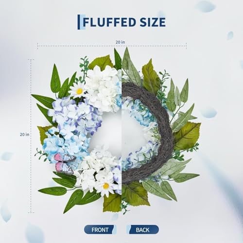 Garvee 20" Spring Summer Wreaths for Front Door, Hydrangeas Wreath - Image 6