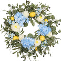 22 Inch Lemon Wreath for Front Door, UV Resistant Blue Hydrangea Olive Branch Floral, Waterproof Spring Summer Wreath by Unknown