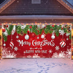 WovWeave 7 x 16 Ft Christmas Garage Door Cover, Happy New Year Red Ornament - Image 4