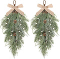 2 PCS 24" Christmas Swag Wreaths for Front Door Artificial Christmas Frosted Cedar Teardrop Swags Winter Wreath with Pine Cone for Kitchen Cabinet Farmhouse Home Window Wall Festival Decoration by Unknown