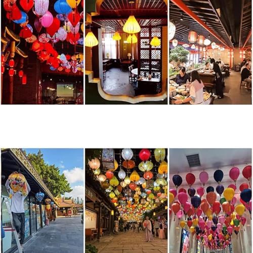 EYPKPL Chinese Lantern Oval Silk Lantern Traditional Oriental Hanging Lantern with Tassel Vietnamese Lantern Chinese Festive Satin Lantern(Beige,12 Inch) - Image 4
