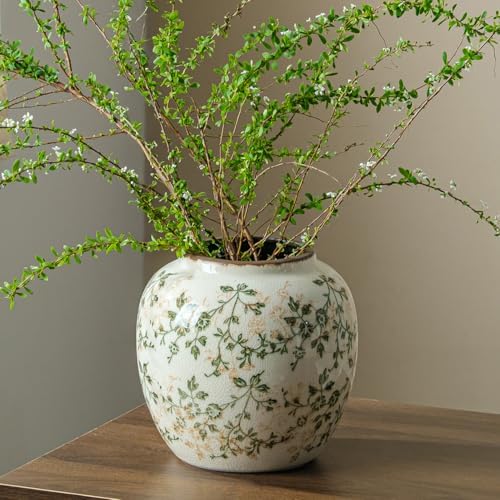 Ceramic Flower Vase for Home Decor, Vintage Decorative Green Vase 6.7 Inch by SUREYUESI