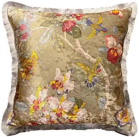 GUMAS Original Luxurious Floral and Bird Print Velvet Throw Pillow Cover, 18x18 Cushion Cover with Vintage Style Design (1, Turquoise Cover) by Unknown