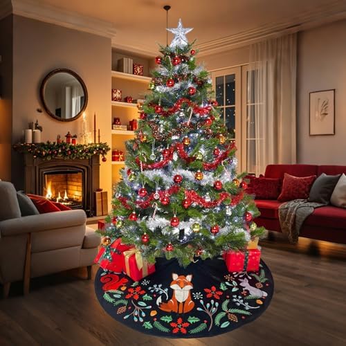 48 Inch Christmas Tree Skirt, Black Woodland Animals - Image 5