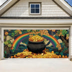 Pot of Gold St. Patrick’s Day Garage Door Banner 7x16FT, Lucky Clover & Rainbow Garage Door Cover, Outdoor Decoration for Yard & Garage on St. Patrick’s Day by ANNAQUEEN