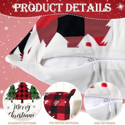 Ganeen 12 Pcs Christmas Pillow Covers Red and Black Buffalo Plaid 18 x 18'' Merry Christmas Throw Pillow Covers Farmhouse Cushion Pillow Case for Home Winter Holiday Couch Decor - Image 3