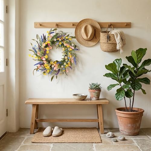 22" Colorful Wildflower Spring Summer Wreath for Front Door Outdoor Décor - Image 2
