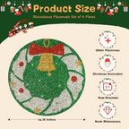 15" Christmas Rhinestones Placemats Set of 4, Green Wreath - Image 4