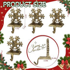 OCTERIC 4Pcs Stocking Holders, Snowflake Pattern Retro Metal Mantel Hooks, Anti-Slip Heavy Duty Solid Cast Iron Mantle Hangers Xmas Décor for Fireplace Holiday Indoor Decoration - Image 2
