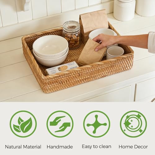 Large Rattan Serving Tray, Rectangle Wicker Storage Basket for Organizing - Image 5