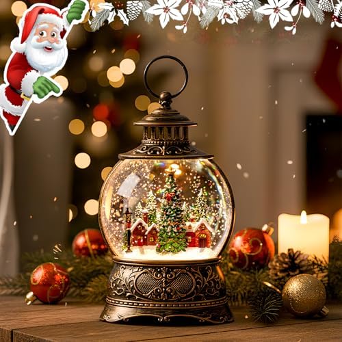 Christmas Village Snow Globe Lighted Christmas Tree and Village Scene, Musical Snow Water Lantern Swirling Glittering Home Decoration and Gift, Battery Operated or USB Powered - Image 6