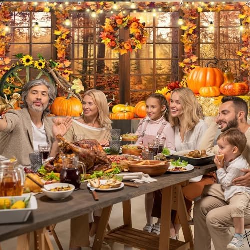 16X7Ft Fall Garage Door Cover Decorations, Autumn Farmhouse Forest Scenery Maple Leaves Pumpkins Harvest Thanksgiving Day Friendsgiving Party Outdoor Wall Patio Yard Decor Banner - Image 4