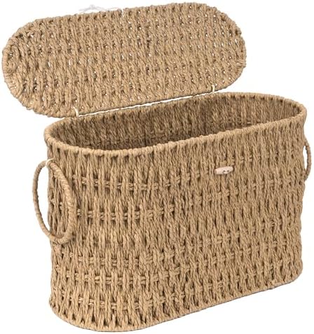 efluky Toilet Paper Storage Basket, Paper Rope Slim Toilet Paper Holder with Lid- Holds Up to 9 Mega Rolls, Home Bathroom Decor Organizer by efluky