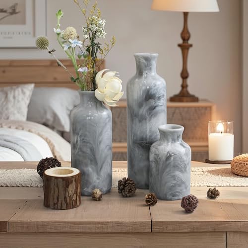 YMXYJM Resin 3 Piece Decorative Vase Set, Grey Farmhouse Home Decor - Image 2