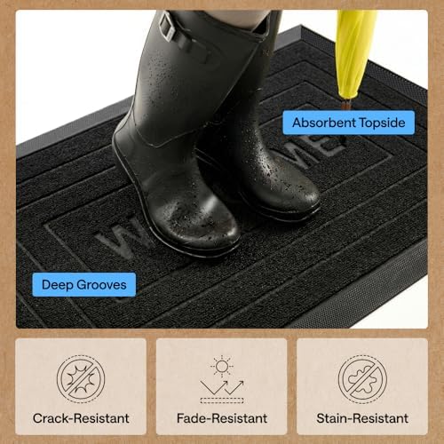 GORILLA GRIP WeatherMAX Door Mat, Indoor Outdoor Use, 29x17, Black Welcome - Image 5