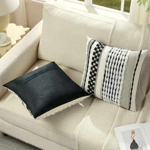 FUTEI 2 Pack Tufted Throw Pillow Covers Covers 50x50 cm,Black+White - Image 4