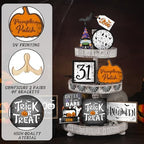14 Pcs Halloween Tiered Tray Decor Set, Gnome Wood Table Signs (Terror) - Image 2