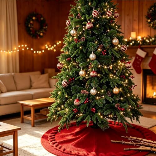 48 Inch Knitted Christmas Tree Skirt, Maroon Burgundy Red Versatile Holiday Decoration for Living Rooms, Weddings, Parties, Thanksgiving, and New Year - Image 2