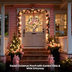 22inch Christmas Pink Wreath for Front Door with 30 LED Lights,Elegant Magnolia Christmas Door Wreath,Festive Holiday Decor, Frosted Winter Pink Decorations for Wedding - Image 4