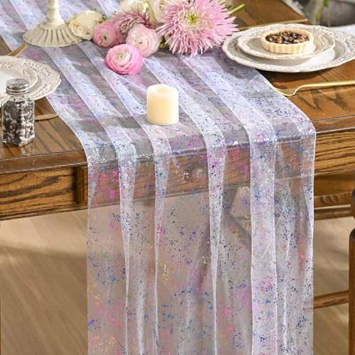 Artoid Mode 6PCS Colorful Gold Gauze Table Runner 120 Inch 10FT, Glitter Metallic Foil Sheer Dining Wedding Anniversary Holiday Birthday Table Decor for Home Party by ArtoidMode