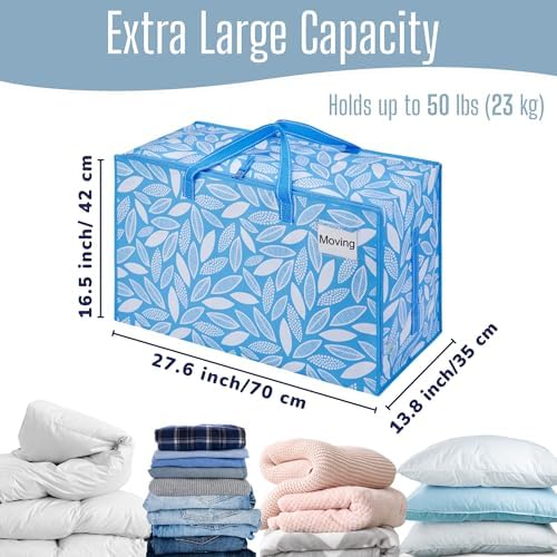 VENO 6 Pack Extra Large Heavy Duty Moving Bags with Wide Opening & Reinforced Handles, Reusable Storage Tote Bags with Strong Zippers for Clothes, College Dorm Essentials & Moving Supplies - Image 4