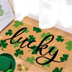 JarThenaAMCS St. Patrick's Day Natural Coir Door Mat Lucky Clover Welcome Floor Mat Green Shamrock Non-Slip Entrance Door Rugs for Irish Holiday Indoor Outdoor Home Bathroom Decor, 16.5 x 29 Inch - Image 2