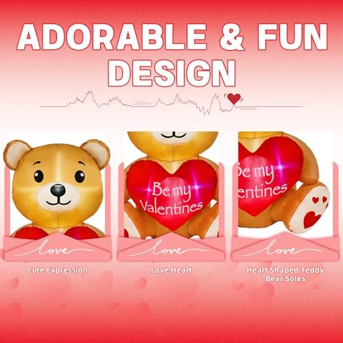 4FT Valentines' Day Inflatable Bear Holds Love Heart, Valentines Day Decor Built-in RGB LED Lights, Valentines Gift Blow Up Yard Decoration for Party Anniversary Wedding Propose Garden Lawn - Image 4