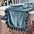 Chumia Christmas Dusty Blue Velvet Table Runner Ruffled Tablecloth 118 Inch by Chumia
