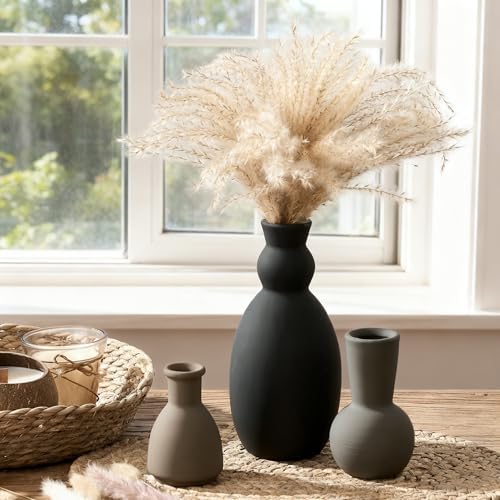 Ceramic Vase Set of 3, Nordic Minimalist Multicolor Vases Home Decor, Rustic Farmhouse Decor Pottery Vases for Bouquet Pampas Grass Dried Fresh Flowers, Living Room, Kitchen, Entryway Mantel, Bedroom - Image 5