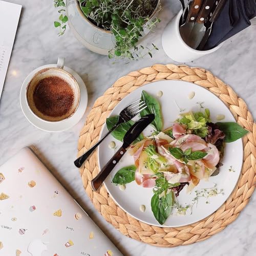6 Pack Woven Placemats, Round Wicker Placemats, Rattan Place mats, Natural Hand-Woven Water Hyacinth Table Mats, Braided Straw Table Mats for Dining Table (13.8 inch) - Image 5