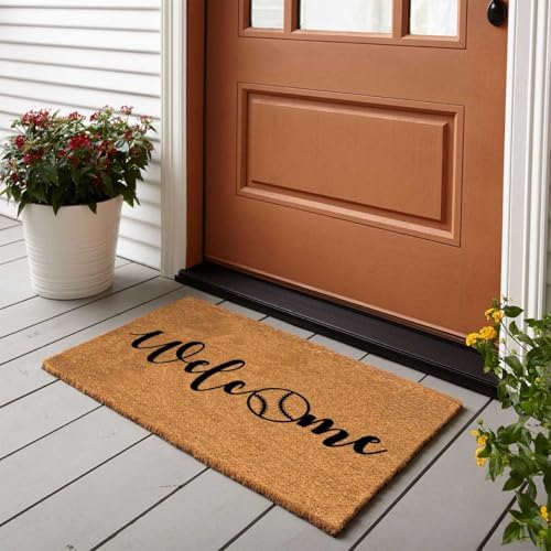 Funny Coir Doormats Baseball Lover Welcome Front Door Porch Garage Decor Doormat For The Entrance Way Outside Personalized Rugs with Heavy-Duty PVC Backing Non Slip Outdoor Mat 23.6 x 15.7 inch - Image 2