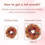 24 Inch Fall Wreath for Front Door, Autumn Wreath with Pumpkins, Roses, Maple Leaves, Harvest Fall Door Wreath for Porch, Window, Mantel, Thanksgiving Farmhouse Decor - Image 7