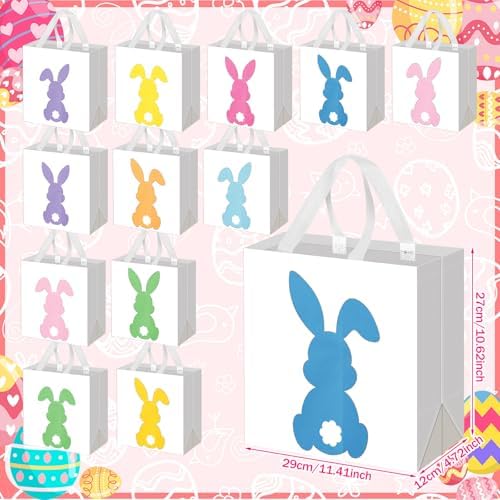 Wesnoy 48 Pcs Easter Gift Bag with Handle Bulk Non Woven Bunny Bags Reusable Easter Spring Bunny Tote Bag Rabbit Candy Basket Container for Gift Wrapping Egg Hunt Party Favor, 11.4 x 10.6 x 4.7 Inch - Image 2