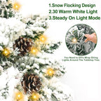 24 Inch Snow Flocked Tabletop Christmas Tree with 30 Warm Lights Timer - Image 4