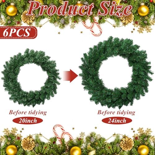Hotop 6 Pcs Artificial Christmas Wreath for Front Door, 24 Inch - Image 2