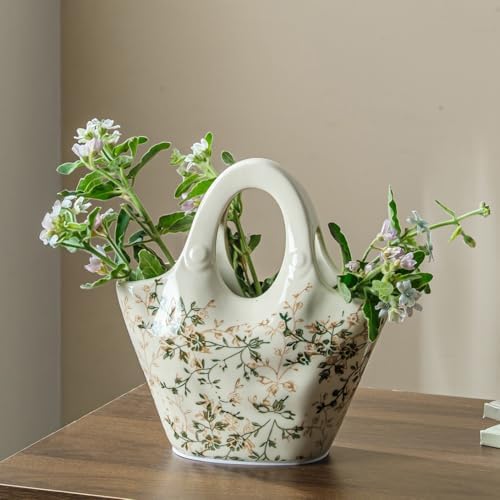 Ceramic Flower Vase for Home Decor, Vintage Green Purse Vase 9 Inch by SUREYUESI